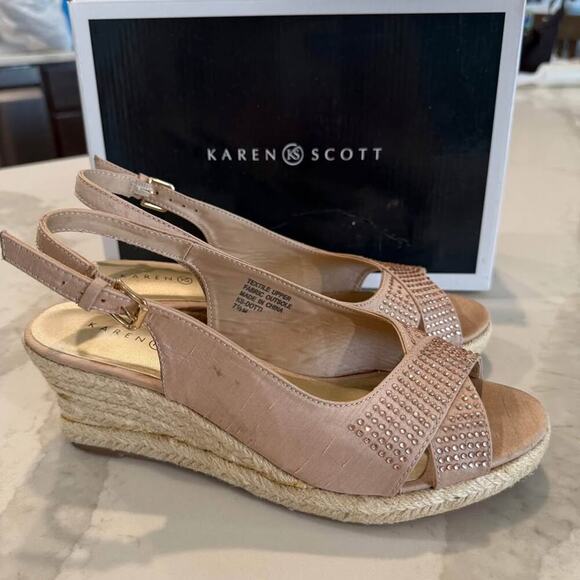 Karen Scott Slingback Espadrille Wedge Sandals  Womens 7.5 Taupe Metallic Studs - Picture 10 of 10